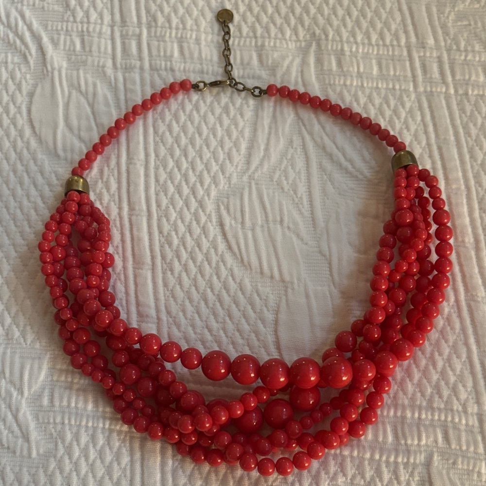 Red/ dark coral Beaded Necklace